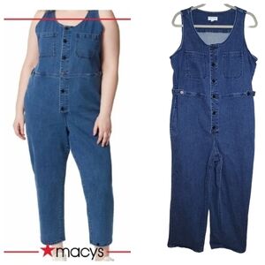 Frayed Women's Baggy Denim Cropped  Jumpsuit. Plus Size 1X. Pockets